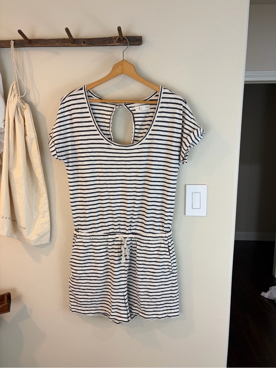 LOFT Pants - Lou & Grey by LOFT Romper Medium Gray White Drawstring Cutout Back